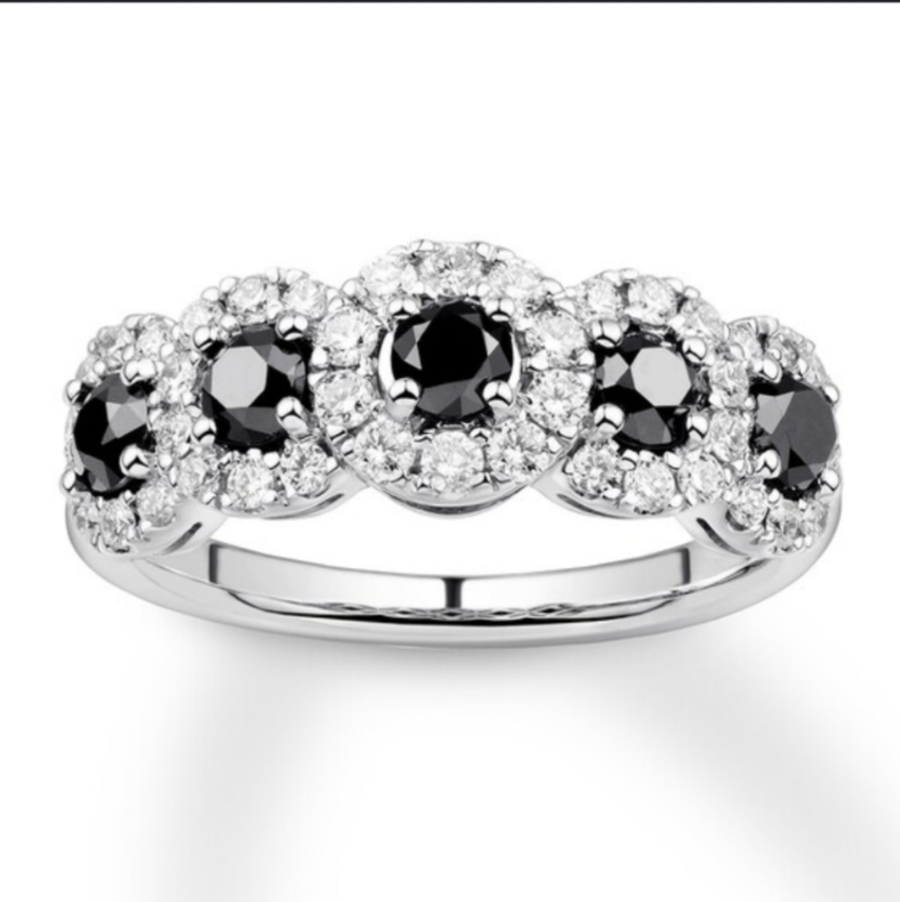 10K White Gold Diamonds Ring‎ ZRW Black White Regency Dainty Victorian Estate